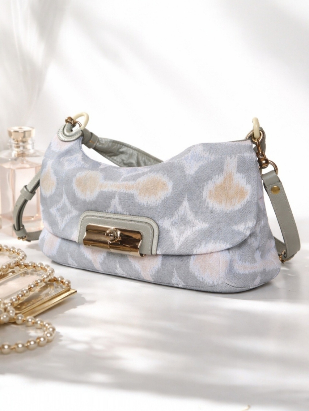 Coach Kristin Ikat Shimmer Hobo Silver Gray Metallic Op Art Shoulder Bag Rare